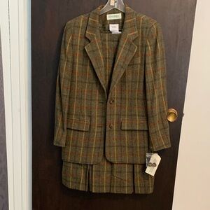 Green Plaid Wool Blazer with Orange Windowpane Detail